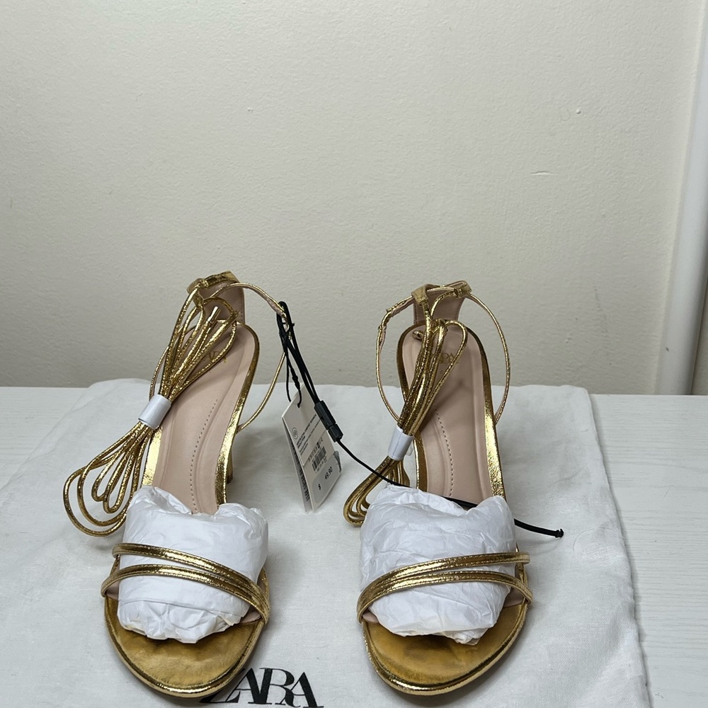 Zara Gold Lace up  Sandals - Picture 14 of 14